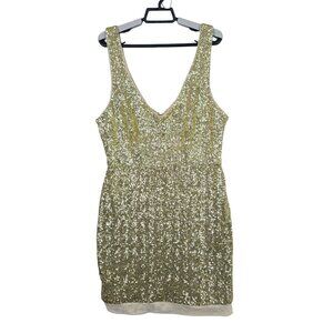 Womens Bisou Bisou Michele Bohbot Gold Sequin Sleeveless Dress V-Neck Size 14